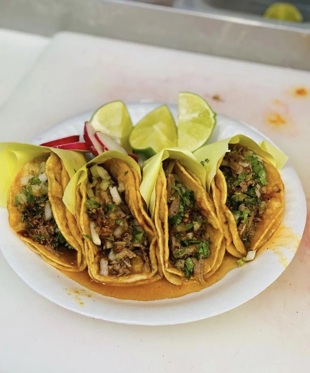 Plate of birria tacos